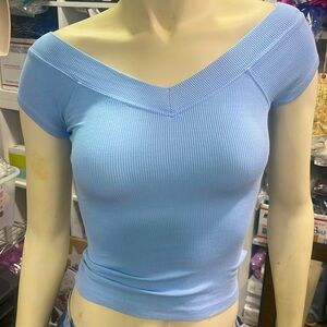 BDG V-Neck Blue Off Shoulders Top NWOT
